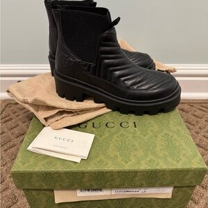 Authentic GUCCI Leather Ankle Boots- Lifford Matelasse Chelsea Boot Black